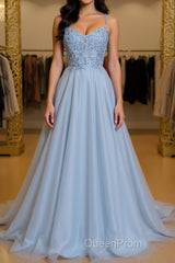 Gray tulle lace long Evening Prom Dresses gray tulle formal Dresses