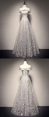 Gray tulle lace long Evening Prom Dresses, lace tulle bridesmaid Dresses