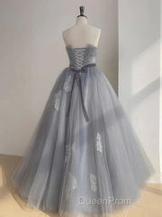 Gray Tulle Lace Long Evening Prom Dresses Sweet 16 Dresses A Line Off Shoulder December Wedding Guest Dresses
