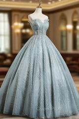 Gray Tulle Sequins Floor Length Evening Prom Dresses, A-Line Evening Party Gown