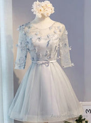 Gray Tulle Short Sleeve Homecoming Dress