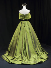 Green A Line Satin Long Evening Prom Dresses Green Long Bridesmaid Dresses