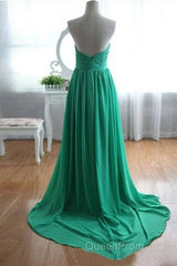 Green A-Line Sweetheart Neck Chiffon Long Evening Prom Dresses, Evening Dresses