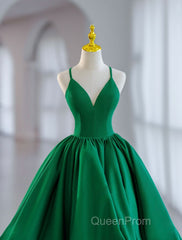 Green Ball Gown Satin Short Evening Prom Dresses, Green Satin Evening Dresses