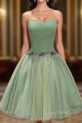 Green Ball-Gown Sweetheart Short Tulle Homecoming Dresses With Beading