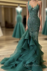 Green Long Evening Prom Dresses Sexy Evening Gown