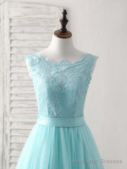 Green Round Neck Lace Tulle Long Prom Dress, Evening Dress