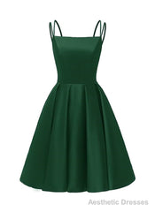 Green Satin Scoop Short Homecoming Dress, Satin Straps Lace-up Short Prom Dress