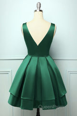Green Satin Short Homecoming Dresses