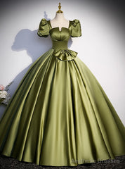 Green Satin Short Sleeve Quinceanera Dress