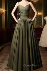 Green Satin Straps Long Wedding Party Dresses, Green Long Evening Prom Dresses Evening Dresses
