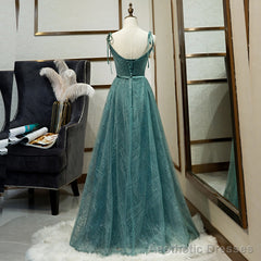 Green Straps V-neckline Floor Length Party Dress, Simple Junior Prom Dresses