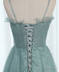 Green Sweetheart Neck Tulle Sequin Long Prom Dress, Tulle Graduation Dress