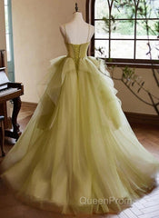 Green Sweetheart Straps Tulle Long Party Dresses Evening Prom Dresses A Line December Wedding Guest Dresses