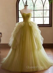 Green Sweetheart Straps Tulle Long Party Dresses Evening Prom Dresses A Line December Wedding Guest Dresses