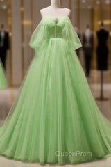 Green Tulle Beading Off Shoulder Sparkle Evening Prom Dresses