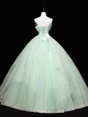 Green Tulle Lace Applique Long Evening Prom Dresses, Green Sweet 16 Dresses
