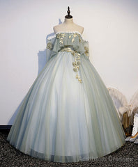 Green Tulle Lace Long Prom Dress, Green Tulle Sweetheart 16 Dress