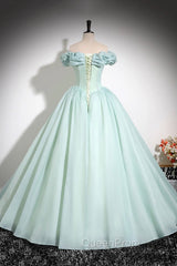 Green Tulle Long A-Line Evening Prom Dresses, Lovely Off The Shoulder Evening Party Dresses