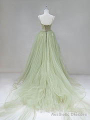 Green Tulle Long Prom Dress,  A-Line Green Formal Long Evening Dress