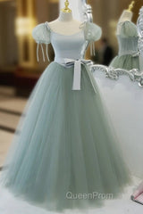 Green Tulle Off Shoulder Long Evening Prom Dresses, Green Tulle Evening Dresses
