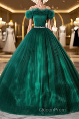 Green tulle off shoulder long Evening Prom Dresses green tulle formal gown