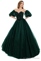 Green Tulle Sequins Sweetheart Prom Dresses Spaghetti Straps Evening Quinceanera Dresses
