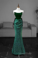 Green Tulle Velvet Long Evening Prom Dresses, Green Long Formal Dresses