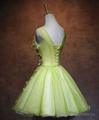 Green V Neck Tulle Short Prom Dress, Green Homecoming Dress