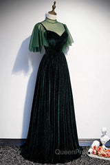 Green Velvet Long A-Line Evening Prom Dresses Evening Dresses
