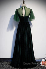 Green Velvet Long A-Line Evening Prom Dresses Evening Dresses