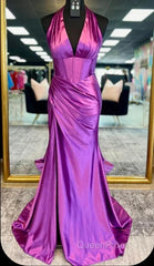 Halter Mermaid Long Evening Prom Dresses With Open Back