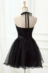 Halter Neck Backless Black Short Evening Prom Dresses, Open Back Black Homecoming Dresses