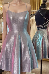 Halter Neck Short Purple Evening Prom Dresses with Cross Back, Backless Short Purple Formal Homecoming Dresses