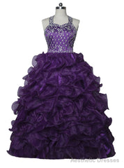 Halter Organza Purple Girls Pageant Dresses For Weddings Ball Gown
