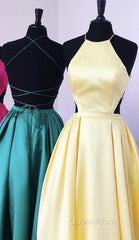 Halter Evening Prom Long Satin Gown Dresses Lace Up Back