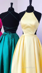 Halter Evening Prom Long Satin Gown Dresses Lace Up Back