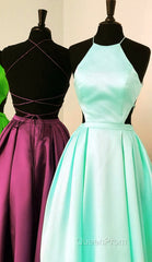 Halter Evening Prom Long Satin Gown Dresses Lace Up Back