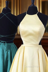 Halter Evening Prom Long Satin Gown Dresses Lace Up Back