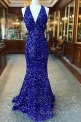 Halter Royal Blue Sequin Evening Dresses Uk Long Evening Prom Dresses