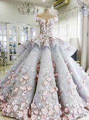 Haute Couture Ball Gown Blue Appliques Wedding Dress