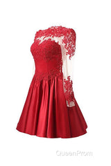 High Neck Long Sleeves With Applique Red Homecoming Dresses