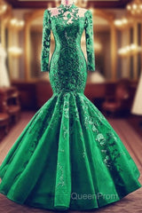 High Neck Mermaid Evening Dresses Lace Sleeves