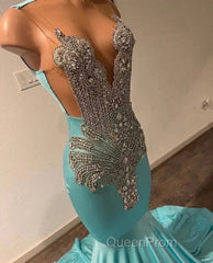High Neck Mermaid Mint Green Satin Evening Prom Dresses