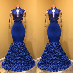 High Neck Mermaid Prom Dress, Flowers Prom Party Gowns