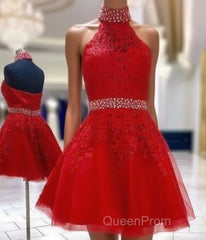 High Neck Short Red Homecoming Dresses