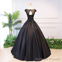 High Quality Black Satin Long Party Dress, Black Evening Gown