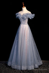 High Quality Tulle Long Prom Dress with Beaded, A-Line Evening Party Dress