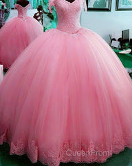 Hot Ball Gown Lace Quinceanera Dresses Tulle Appliques Off Shoulder Party Dresses