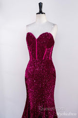 Hot Fuchsia Sequin Mermaid Evening Prom Evening Dresses Sweetheart